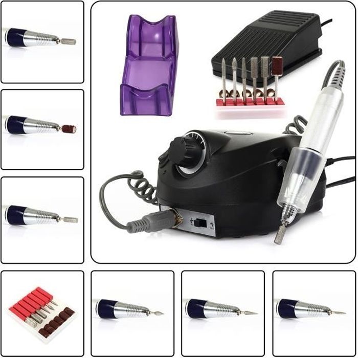 Ponceuse à Ongles Électrique Professionnelle Manucure Pédicure Soins Du Salon Kit Nail Art avec Pédale Embouts Ponçages--Noir
