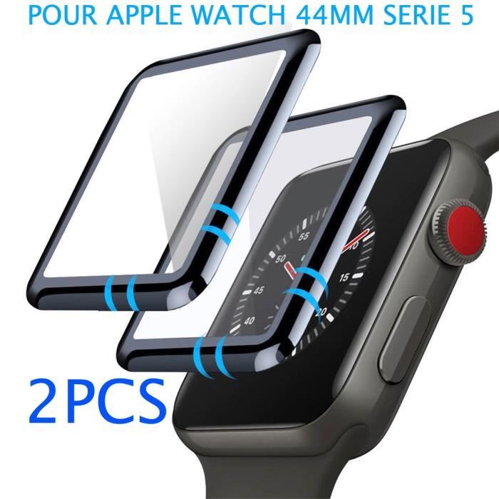 Lot de 2 Verres trempé 3D noir protection écran totale intégrale pour APPLE WATCH série 5 44MM