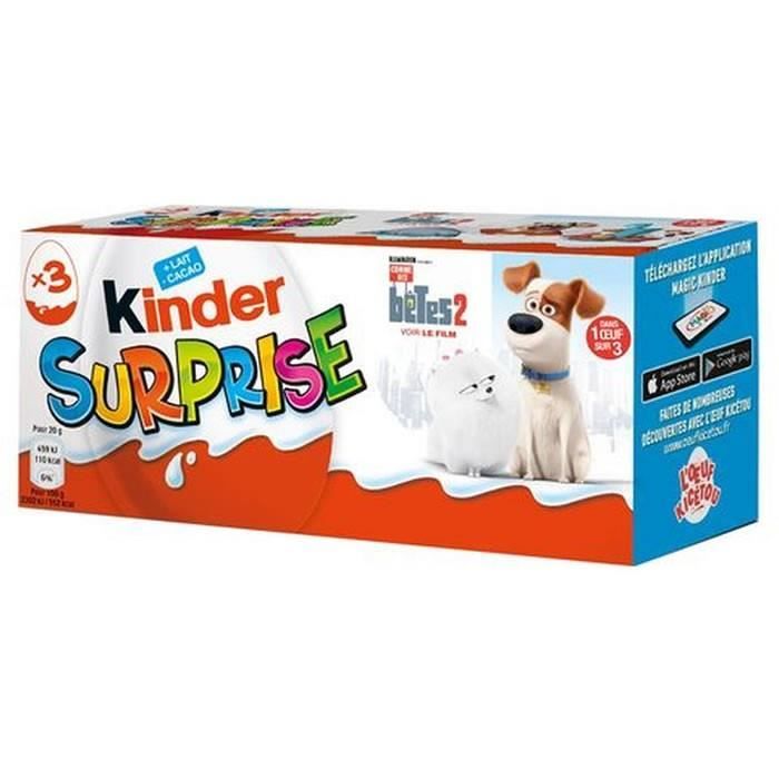 LOT DE 8 - KINDER : Surprise - Oeuf surprise au chocolat au lait unisexe 60 g