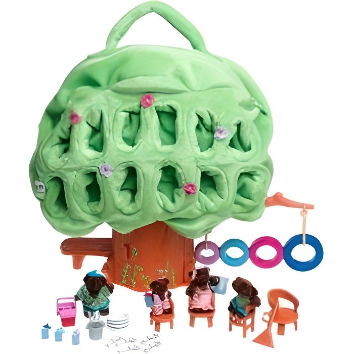 Furryville L Arbre Magique De La Famille Ours - Bearskis - 4 Personnages - Figurine D Animaux - Compatible Avec Sylvanian