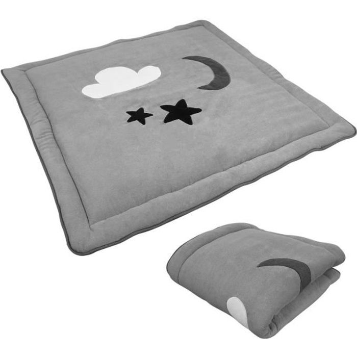 Tapis de jeu, de sol, d'éveil ou de parc bébé, enfant molletonné 1m x 1m - Gris - Monsieur Bébé