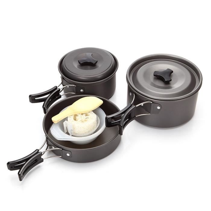 Camping Batterie de cuisine Camping PotCooking Set Alpinisme Arts de la table Kit Black Backpacking