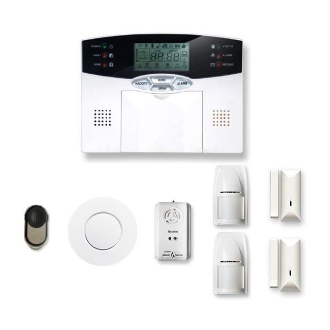 Alarme maison sans fil 1 à 2 pièces MN mouvement + intrusion + détecteur de fumée + gaz - Compatible Box Internet