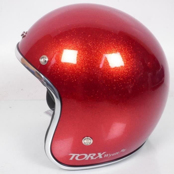 Casque bol jet Torx Wyatt Rouge brillant Taille XL pour moto scooter custom