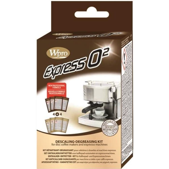 WPRO KMC800 Kit détartrant et dégraissant Express pour cafetières à dosettes