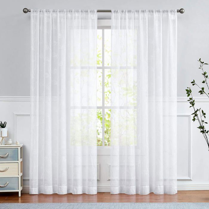 Lot De 2 Rideaux En Voile Transparent - 245 X 140 Cm (H X L), Blanc - Galon Fronceur, Légers Et Aérés