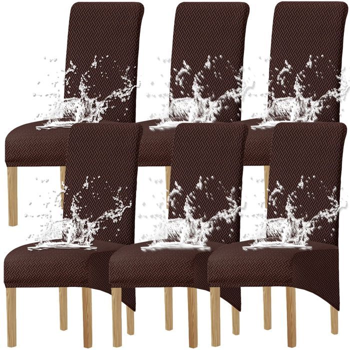 6PCS Etanche Housses de Chaise XL Salle à Manger Spandex Haut Dossier Grande Housses Chaise Jacquard T Marron Foncé