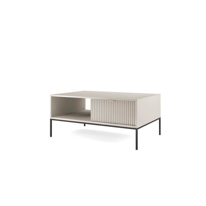 Table basse - Cachemire - 1 tiroir - Noir - 104 x 46 x 68 cm - Poignées dorées