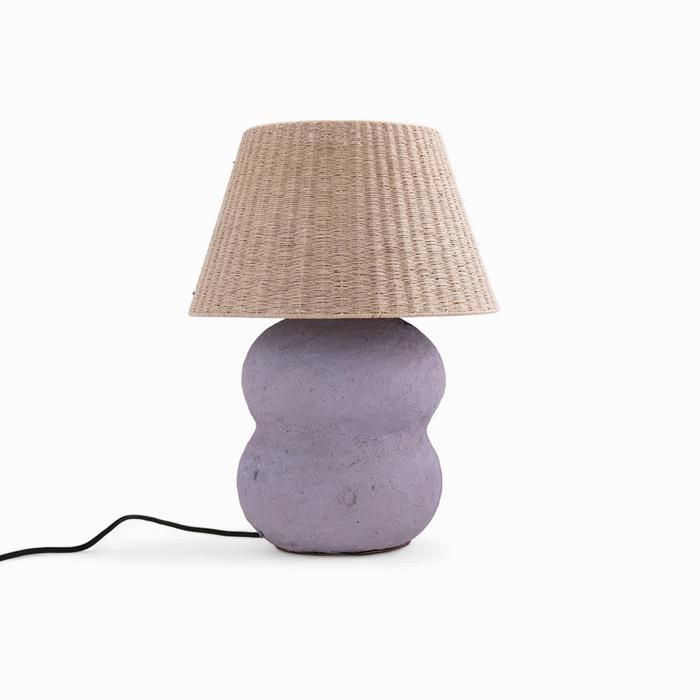 Lampe à poser en jute et papier mauve - Ida - Maison Pavane