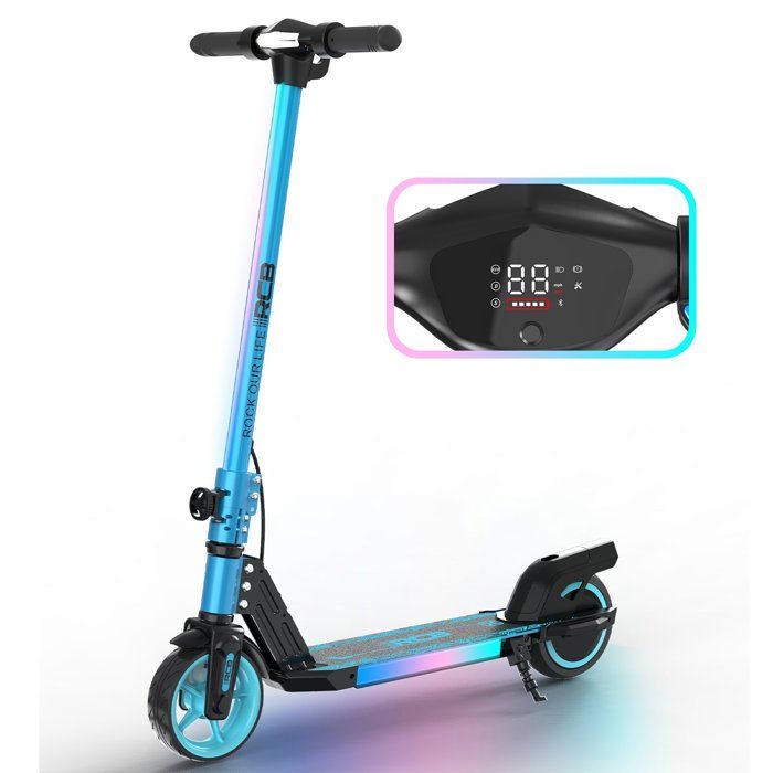 RCB R12 Trottinette Electrique Enfants pliable âge - Écran numérique - néons colorés - Cadeau Super Bleu