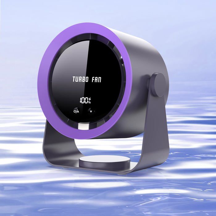 Ventilateur de bureau USB rechargeable avec affichage numérique5 vitesses ultra-silencieuxinclinable à 90°suspendable