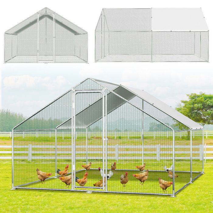 Comparer les prix de Yaskilosiu Enclos poulailler parc grillagé 3x3x2m avec serrure de sécurité et tissu PE imperméable clôture en métal POULAILLER