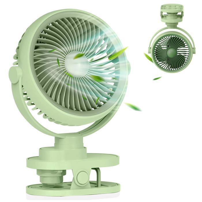Ventilateur à Pince USB Rechargeable 800mAh5VitessesRotation 360°Pince Inversible Anti RayuresCompact(Vert) - Handeiu