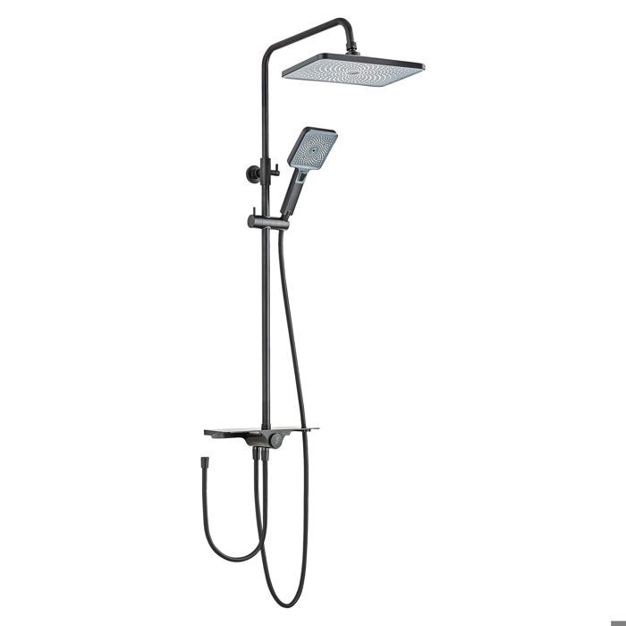 Schulte colonne de douche avec étagère robinetterie avec douche de tête effet pluie douchette 3 jets noir mat VERINA Schulte colonne de douche avec étagère robinetterie avec douche de tête effet pluie douchette 3 jets noir mat VERINA