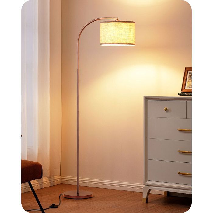 EDISHINE Lampadaire sur Pied Salon 161 cm Lampe à Arc avec Abat-Jour Réglable en Lin Beige Ampoule E27 LED fournie Brun