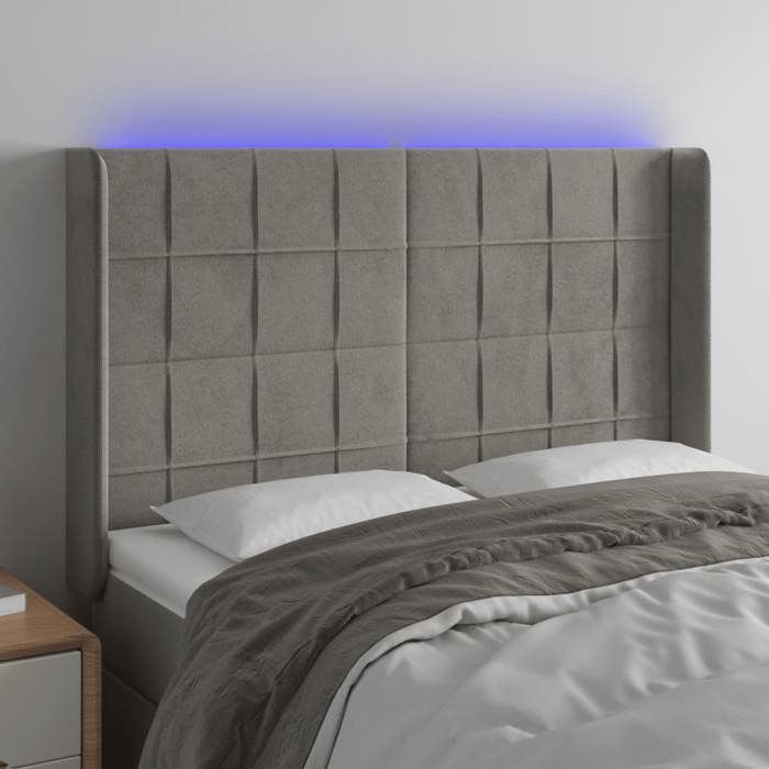 CHIC Tête de lit et lumières LED - Armoire de Tête Lit pour lire - Gris clair 147x16x118/128 cm Velours@SARA203356