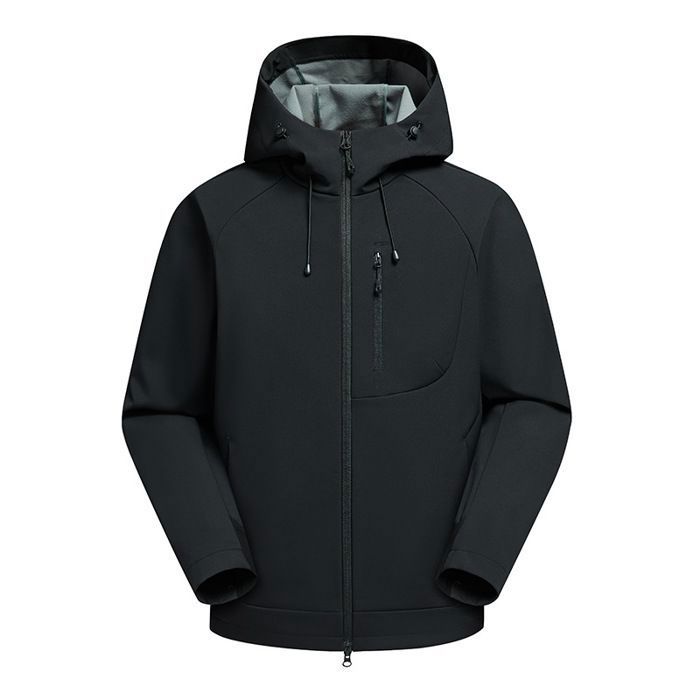 Veste Softshell Imperméable Homme à Capuche Hiver Polaire Coupe Vent Chaud Extérieure Pour Randonnée Camping - Noir