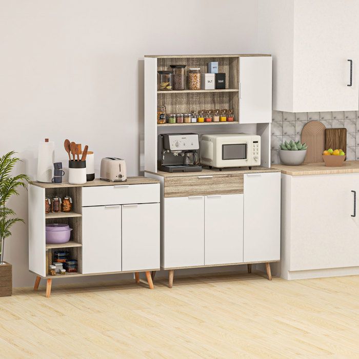 Meuble de rangement buffet cuisine 1 tiroir 1 placard double porte 3 étagères réglables 95 x 35 x 85 cm blanc