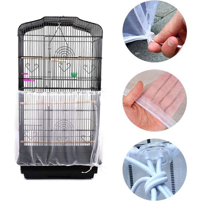 Housse cage oiseau en nylon filet lavable XL 35cm - circonférence 170-200cm attrape graines (Blanc) Label