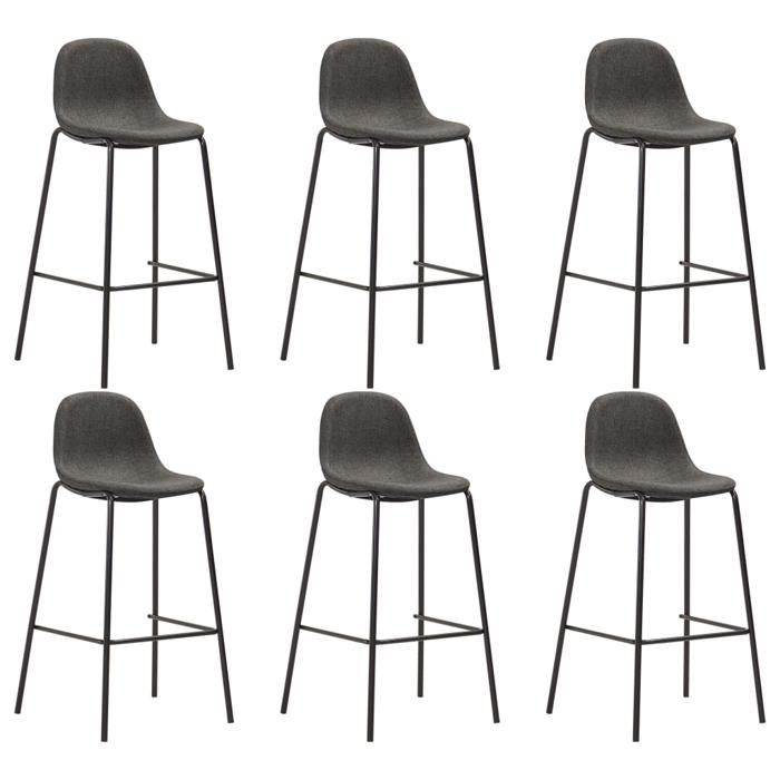 Chaises de bar en tissu - JILL - Lot de 6 - Gris foncé - 51x49x99 cm - Repose-pied - Hauteur du siège 71 cm