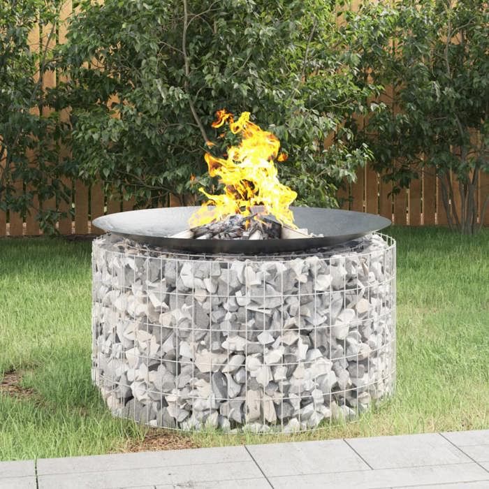 Foyer en gabion - Happiness - Ø 100 cm - Fer galvanisé - Argent - Diamètre du fil 35 mm - Remplissage avec pierres