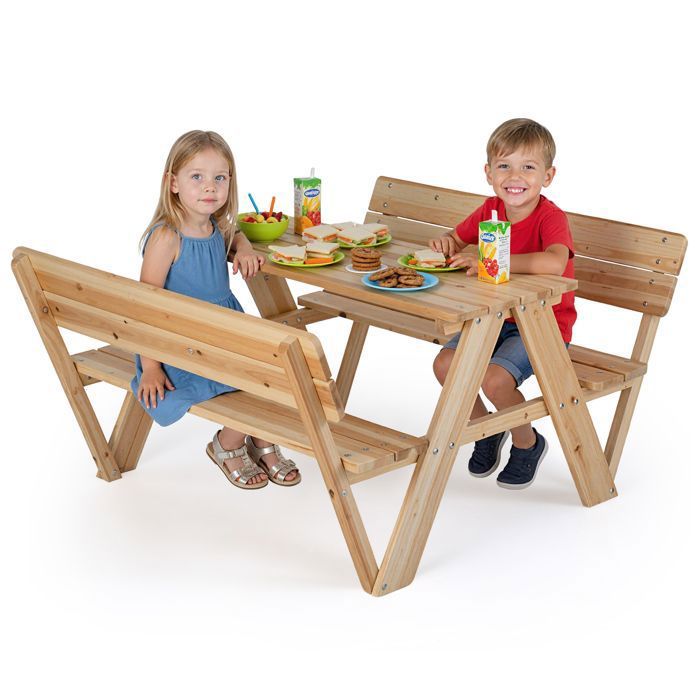 Salon de Jardin pour 4 Enfants COSTWAY en Bois de Sapin Massif Table de Pique Nique avec 2 Bancs