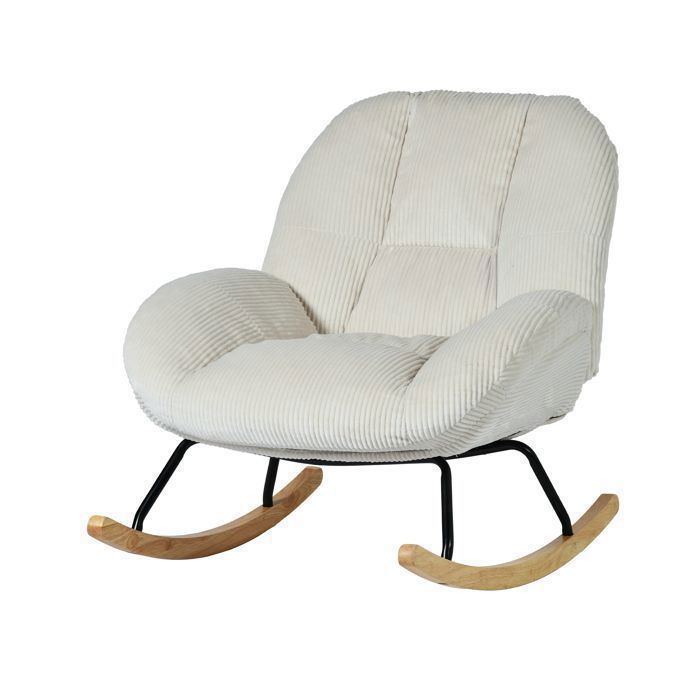 MEUBLES COSY Fauteuil à bascule scandinave en velours côtelé avec accoudoirs pour salon ou chambre à coucher beige - LITHOPS MEUBLES COSY Fauteuil à bascule scandinave en velours côtelé avec accoudoirs pour salon ou chambre à coucher beige - LITHOPS