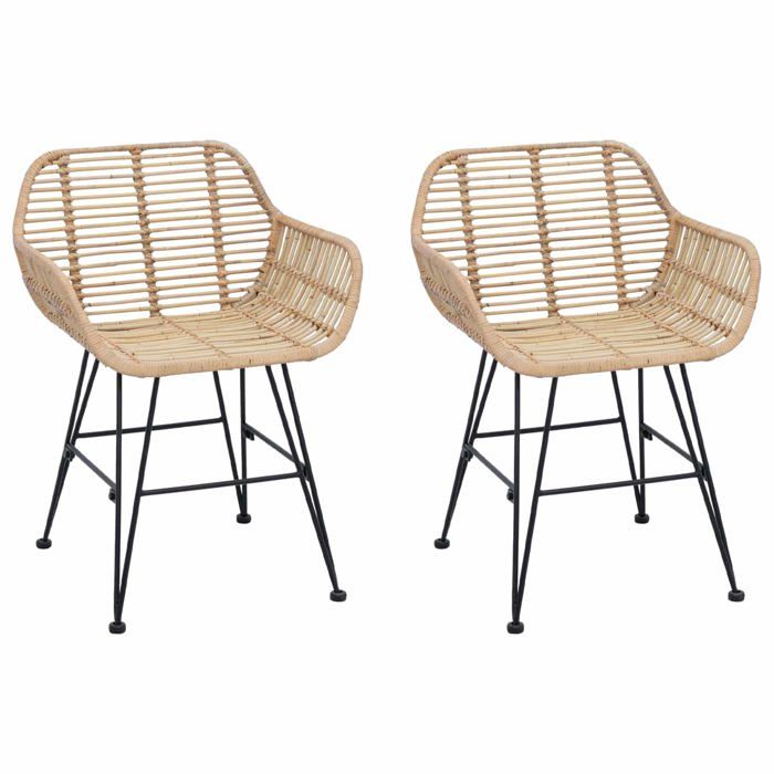 Chaise de salle à manger en rotin - vidaXL - Naturel - Rotin et métal - 55x50x74 cm - Lot de 2