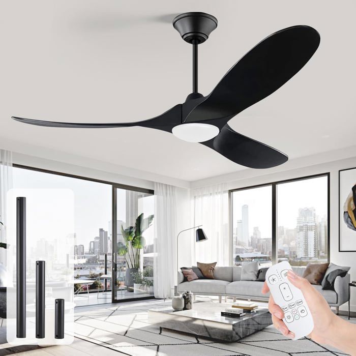 Ventilateur de plafond moderne 52 à 3 lames avec télécommande et Kit de lumière noir - Uaikiea