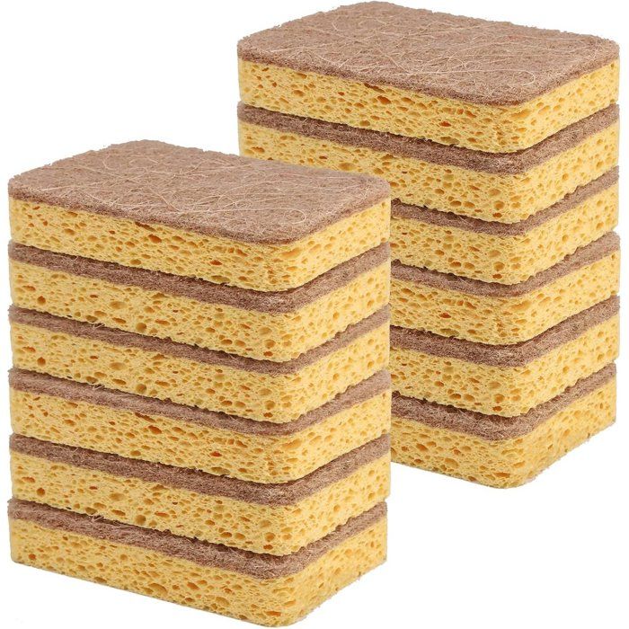 Lot de 12 éponges vaisselle fibre sisal jaune anti-rayures naturelles pour ustensiles antiadhésifs