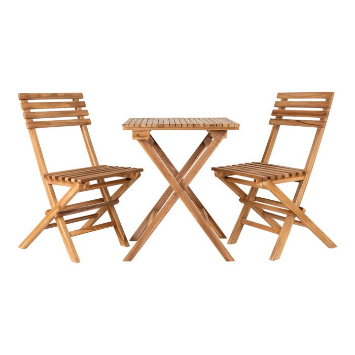 Ensemble bistrot Cuenca en teck naturel — 2 chaises et 1 table - Réf. VK8681847491606