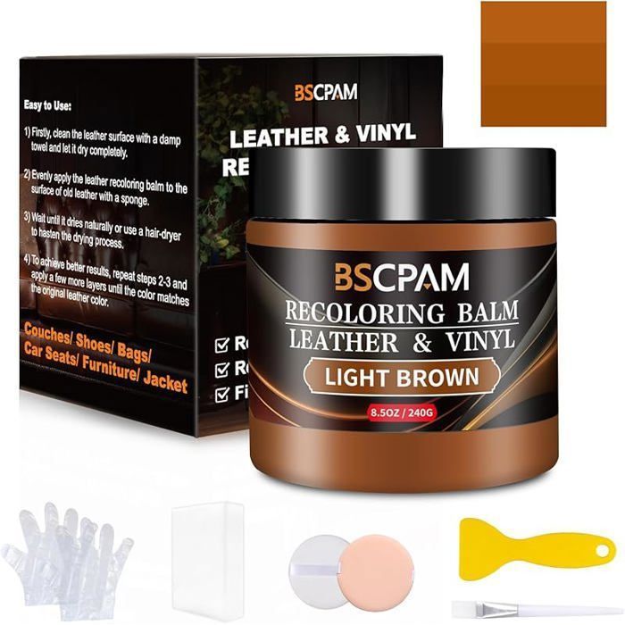 Kit Reparation Cuir Brun Clair Balsam pour Recoloriage Cuir Peinture Cuir Liquide Vinyle Teinture Cuir Répar PRODUIT ENTRETIEN CUIR