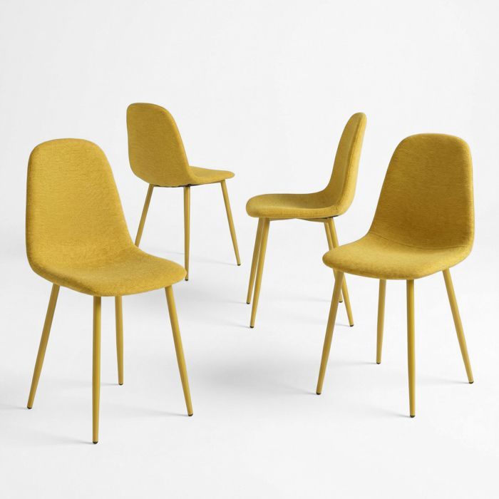 MEUBLES COSY Lot de 4 chaises de salle à manger avec dossier en tissu jaune Chaises scandinaves rembourrées pour cuisine - CHARLOTN