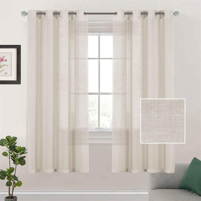 Rideaux en lin avec œillets 2 pièces Rideaux en tulle Rideaux à œillets Rideau de fenêtre de salon Rideau 132 x 160 cm (couleur