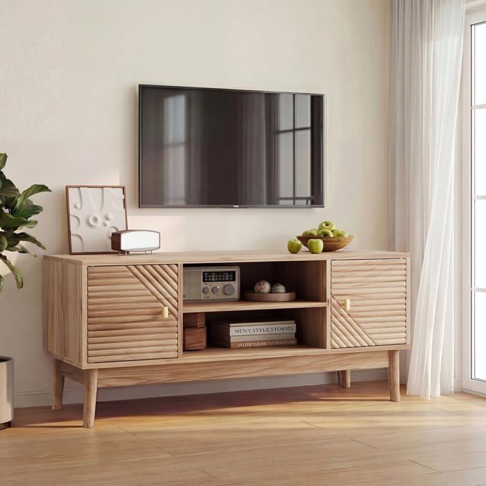 Meuble Télé Bas - Collection Natural Crush - Mobilier Contemporain - Meuble TV - Idéal pour Salon - 110x40x48cm - Couleur chêne
