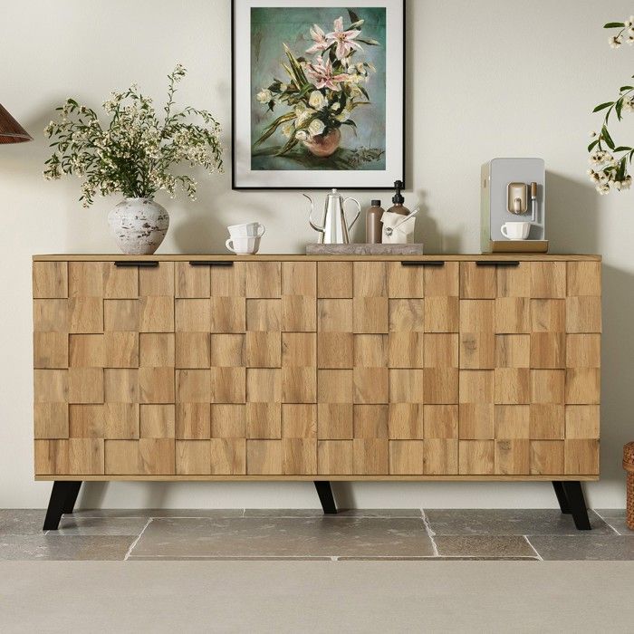 Meuble de rangement moderne 4 portes 160.5x35.5x78 cm design pratique salon chambre à coucher salle à manger bois Meuble de rangement moderne 4 portes 160.5x35.5x78 cm design pratique salon chambre à coucher salle à manger bois