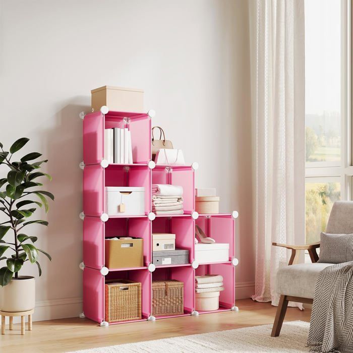 AFF MEUBLE ETAGERE-Étagère de rangement 9 cases-Meuble de Rangement Modulaire PVCavec Pieds Anti-Basculement94x32x125cmrose