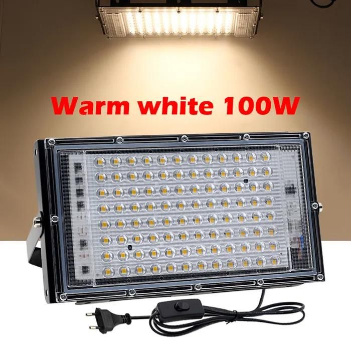 Projecteur LED 100W éclairage extérieur super lumineux blanc froid 3000K étanche IP66Etanche pour Cour GarageTerrain de Sport
