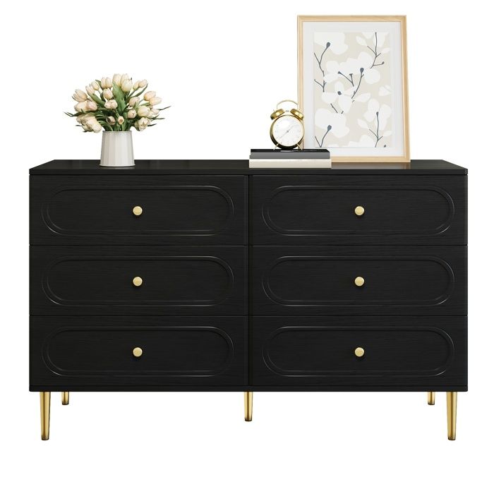 Buffet moderne 6 tiroirs avec motifs ovales pieds en métal meuble de rangement pour salon