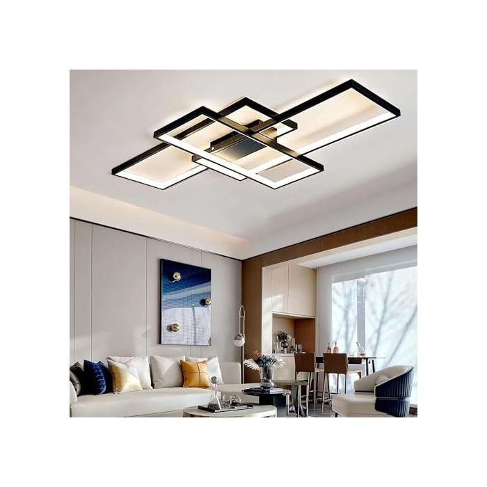 Plafonnier Salon 60W Plafonnier LED Moderne Carré Éclairage de Plafond Multifononnel Géométrique Noir 80*45*9cm 80*45*9cm AMPOULE