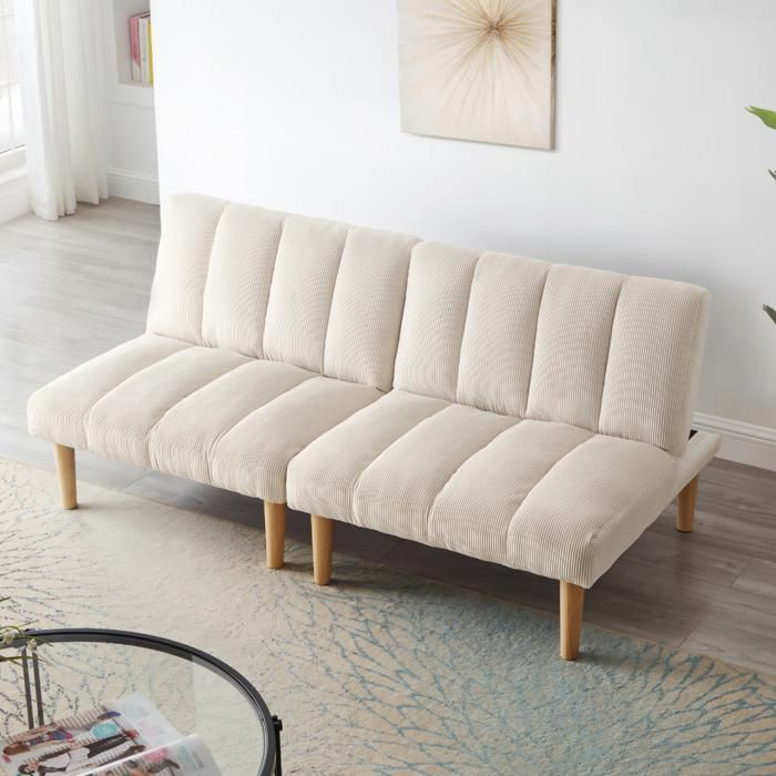 Canapé convertible VUENOR - 2 places 167 cm beige – 3 positions pour petits espaces