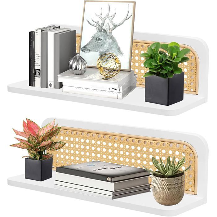 2 Pièces Etagere Murale Bois Bohème Rotin Etagere Cuisine Murale Étagère Bois Facile À Installer Pour Salon Chambre À Couche[BI205]