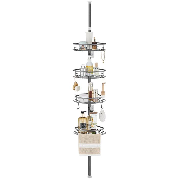 Etagere Douche Telescopique avec 4 Étagère de Rangement dAngle pour Salle de Bain et Wc Réglable en Hauteur 8 SUPPORT A ACCESSOIRE