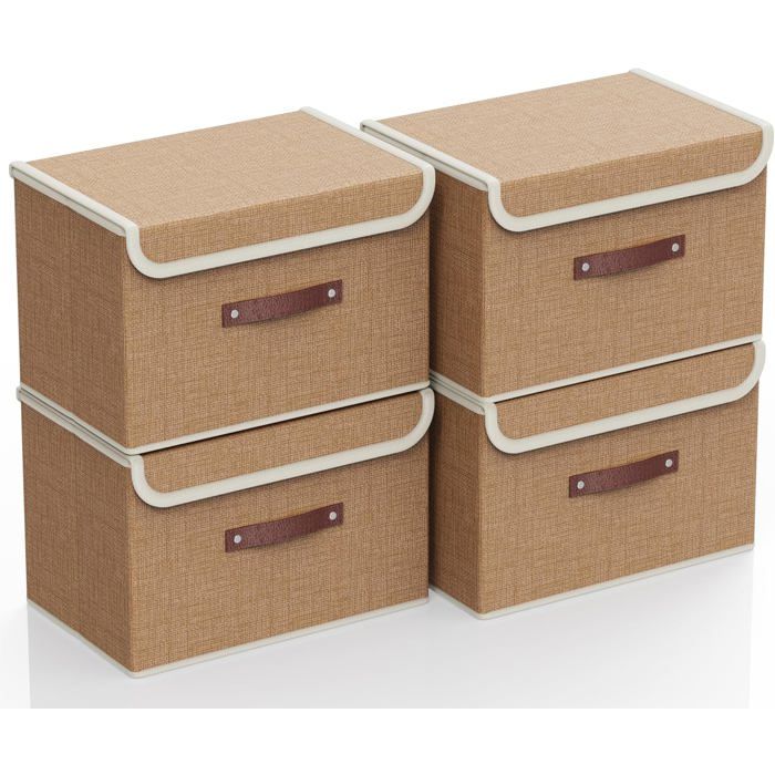 Lot De 4 Boîtes De Rangement Pliables En Tissu Avec Couvercle Et Poignées Organisateur Pliable Pour Placard/Armoire Et Panie[F109]