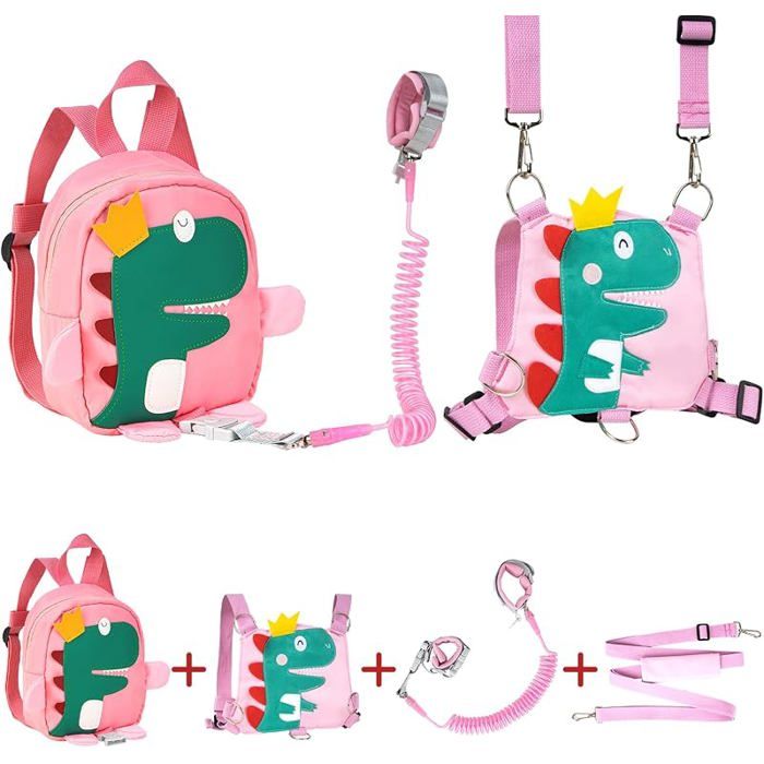 Sac a Dos Laisse Enfant Harnais de Sécurité Enfant Sac Harnai Bebe 2.5M Anti Perdu PoignetEnfant Securite pour 1 2 3 Ans Rose