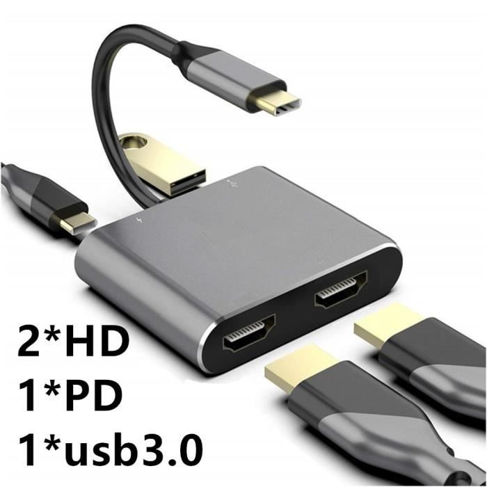 Adaptateur USB-C Vers Double HDMI 4K 60Hz | Pour MacBook, Dell, PC Portable