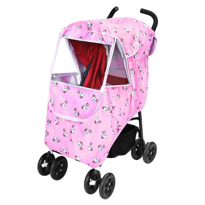 Habillage Pluie Poussette Universelle Protection de Pluie Poussette Impermeable Housse de Pluie pour Poussette Rose