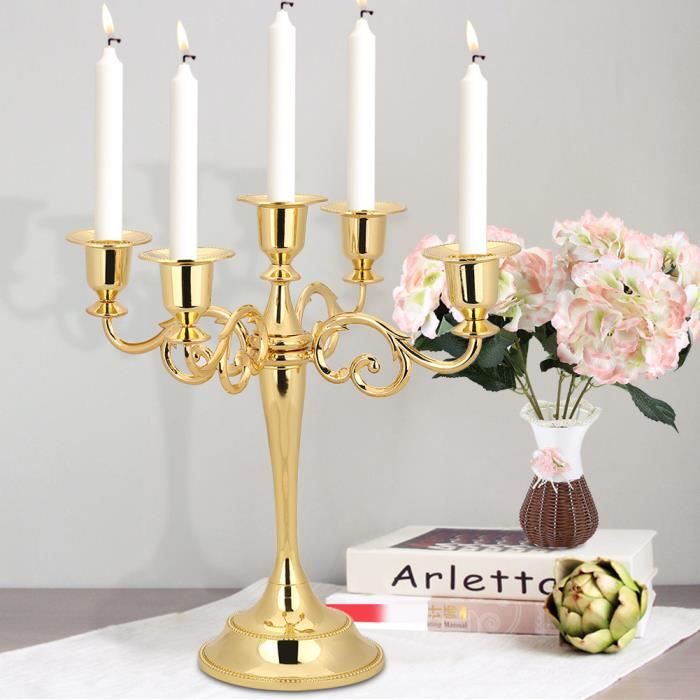 en M/étal,Surface dor/ée Bougeoir Chandelier /à 5 Bras D/îner Romantique Saint Valentin Bougie Chandelier D/écoration de Mariage d/îner