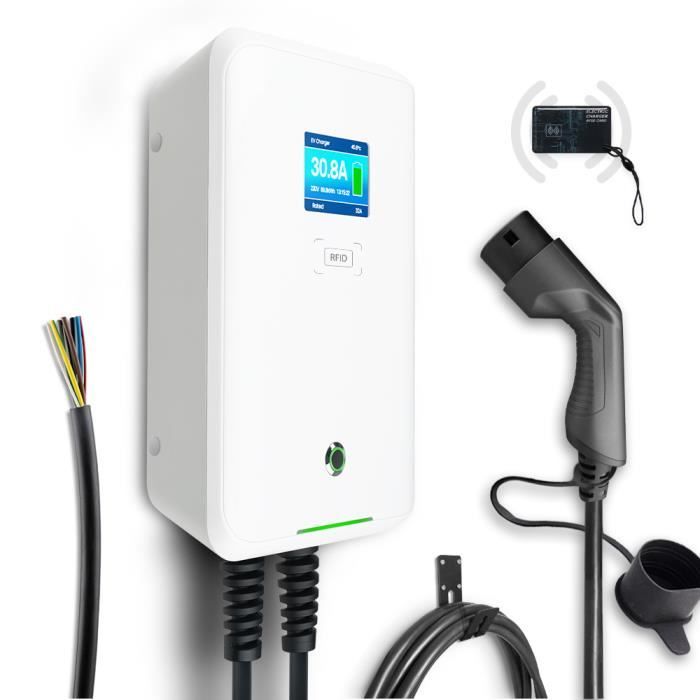 Morec RFID 7.2kw 32A Monophasé VE Wallbox Borne de Recharge avec 5 Cartes de RFID et Type2 Câble 6 mètres