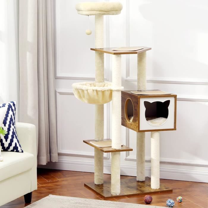 Arbre à chat en bois - 160 cm - Grand arbre d'escalade avec sisal ...